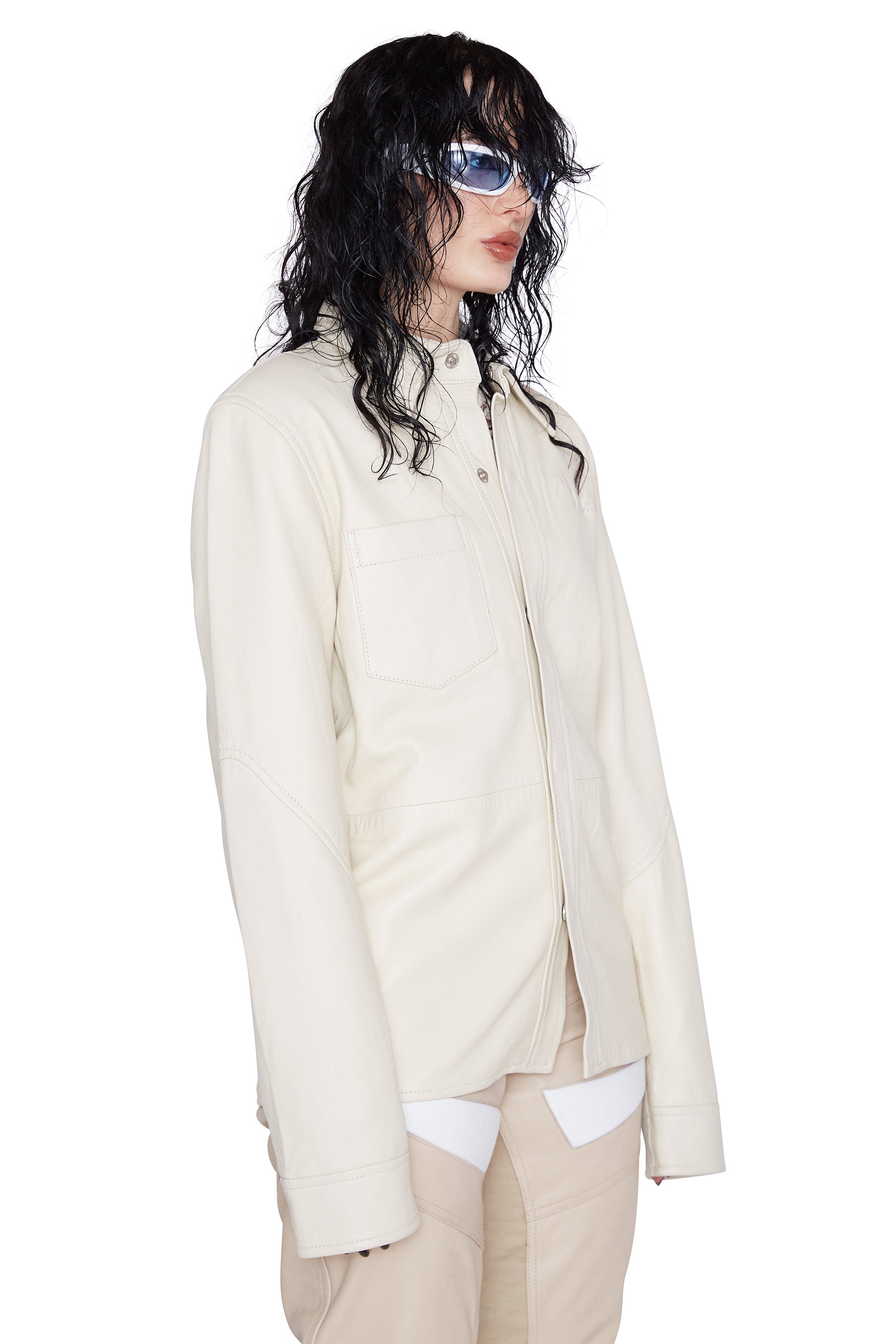 Crescent Embossed Leather Shirt (Dune)