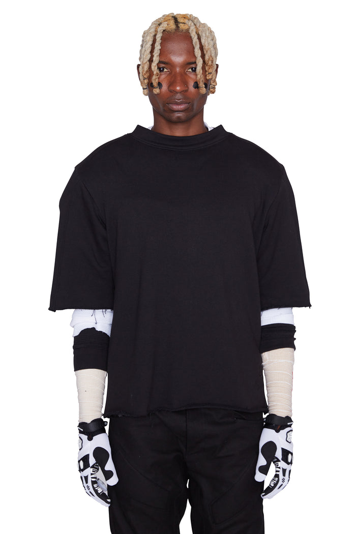 Shoulder Padded T Shirt (Black)