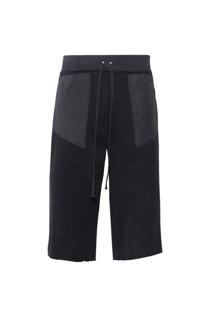 Ribbed Canvas Paneled Shorts (Black)
