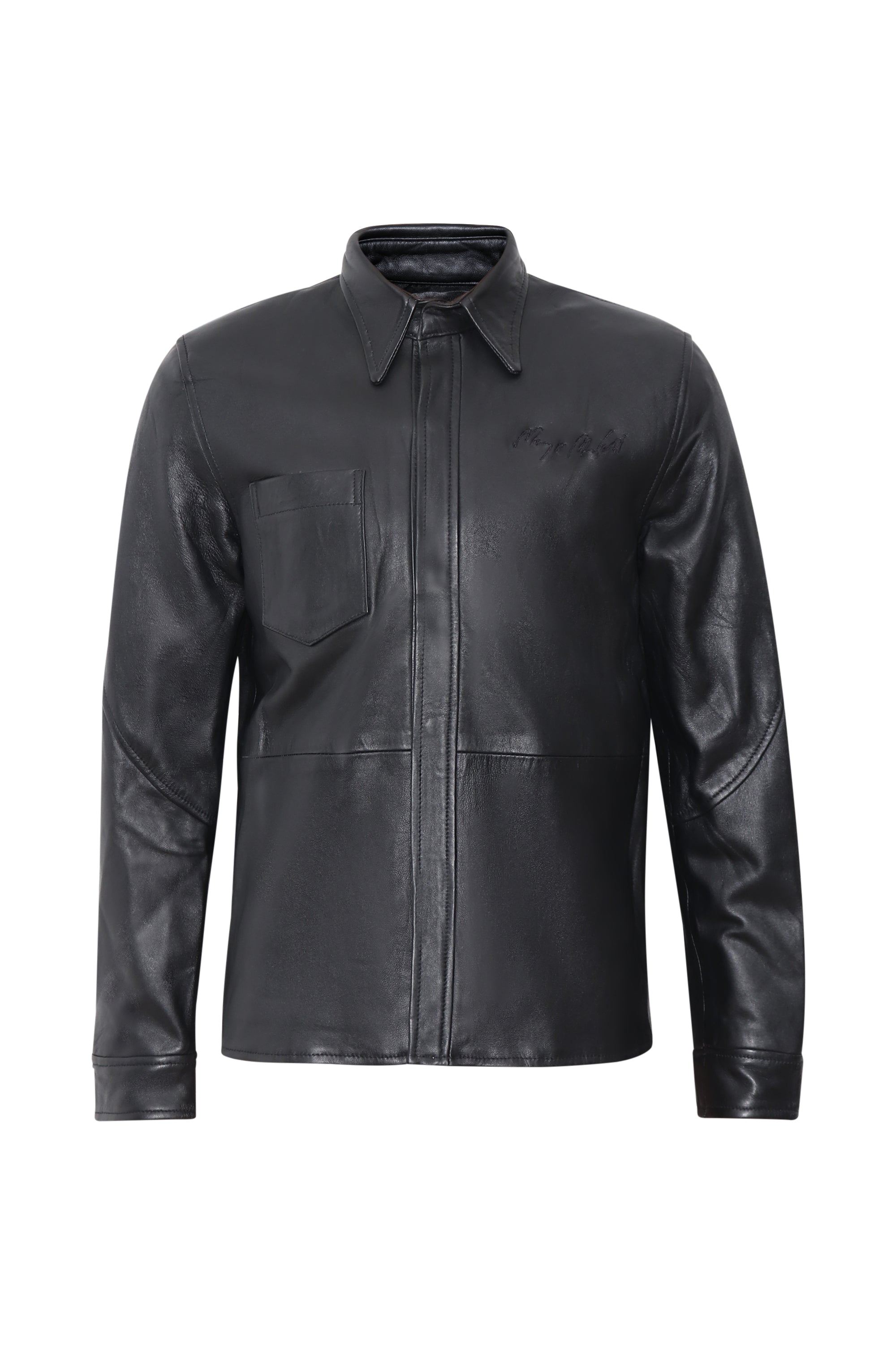 Crescent Embossed Leather Shirt (Noir)